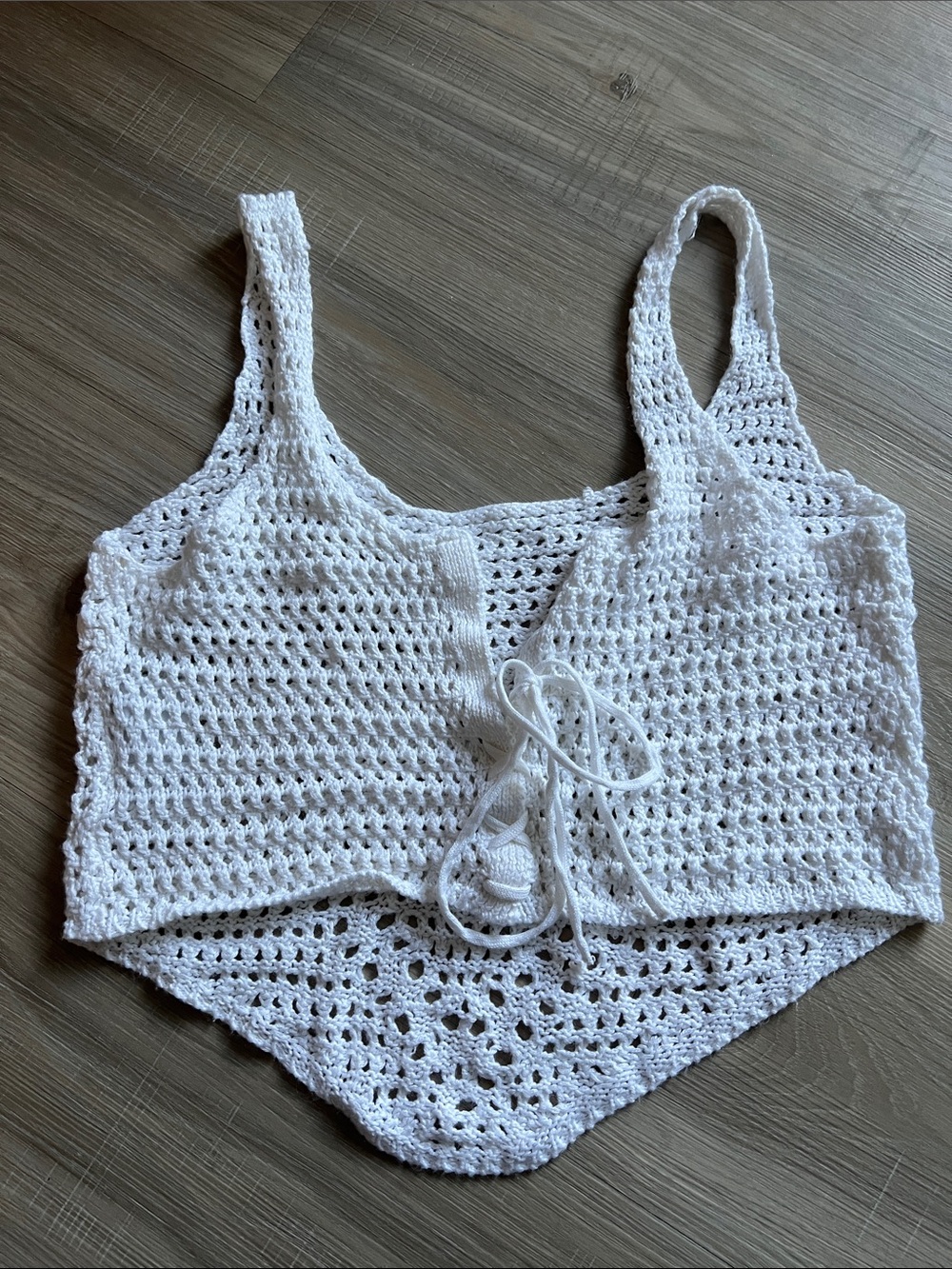 White Crochet Tie-Front Tank Top